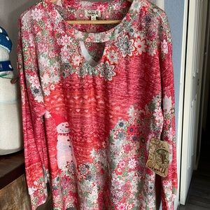 NEW One World Holiday Top with Cut Out and Embellished Neck. Size 1X